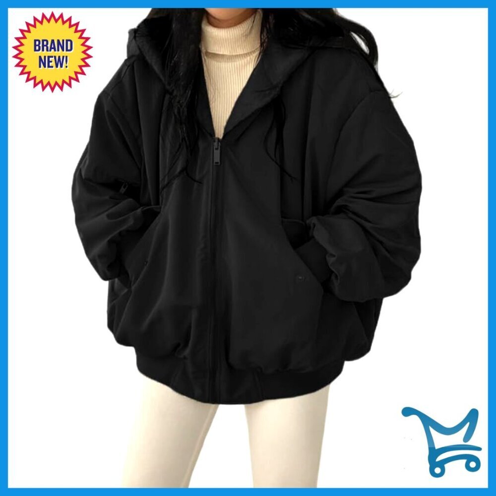 Reversible Hooded Fleece Puffer Jacket Oversized Cropped Chic Winter Coat